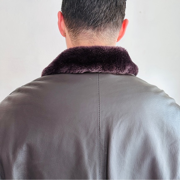 Vintage Leather Flight Jacket Brown Faux Fur Military Air Force Navy Army Bomber - Picture 7 of 15